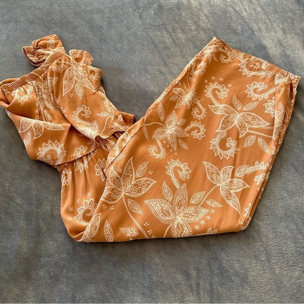 MINKPINK Off Shoulder Floral Peach Jumpsuit Size S - Picture 15 of 16